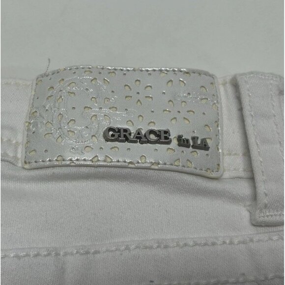Grace In LA Women’s Boot Cut Jeans Embroidered Raw Hem White Size 30 - Picture 7 of 11
